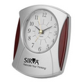 Clock - Wood & Silver Desk Alarm Clock w/ Round Face